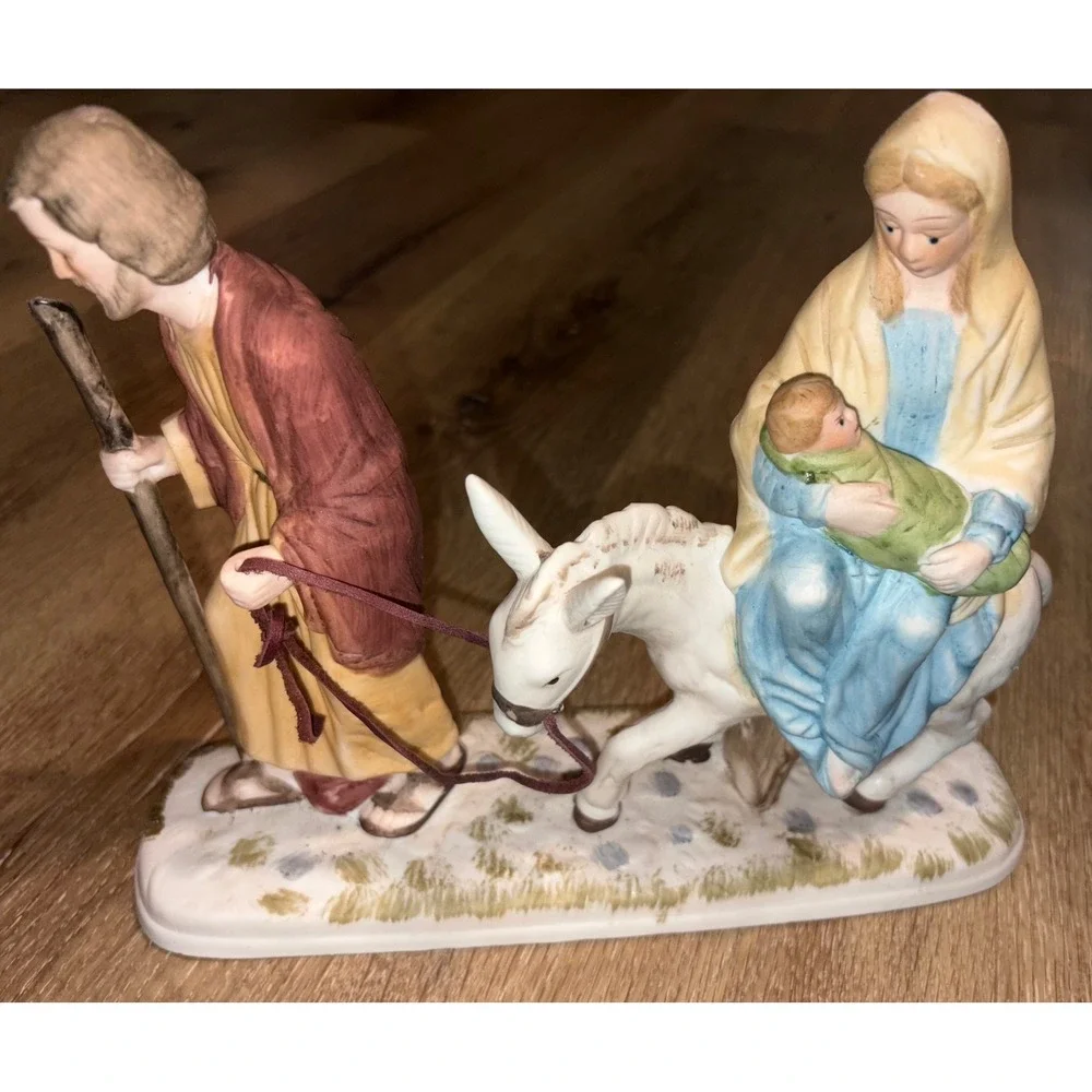 Vintage Flight Into Egypt Nativity Scene Joseph Mary Baby‎ Donkey Porcelain